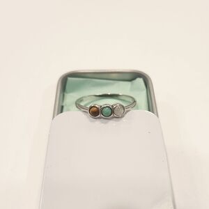 New Sterling Silver Moonstone, Turquoise & Tiger's Eye 3-Stone Ring